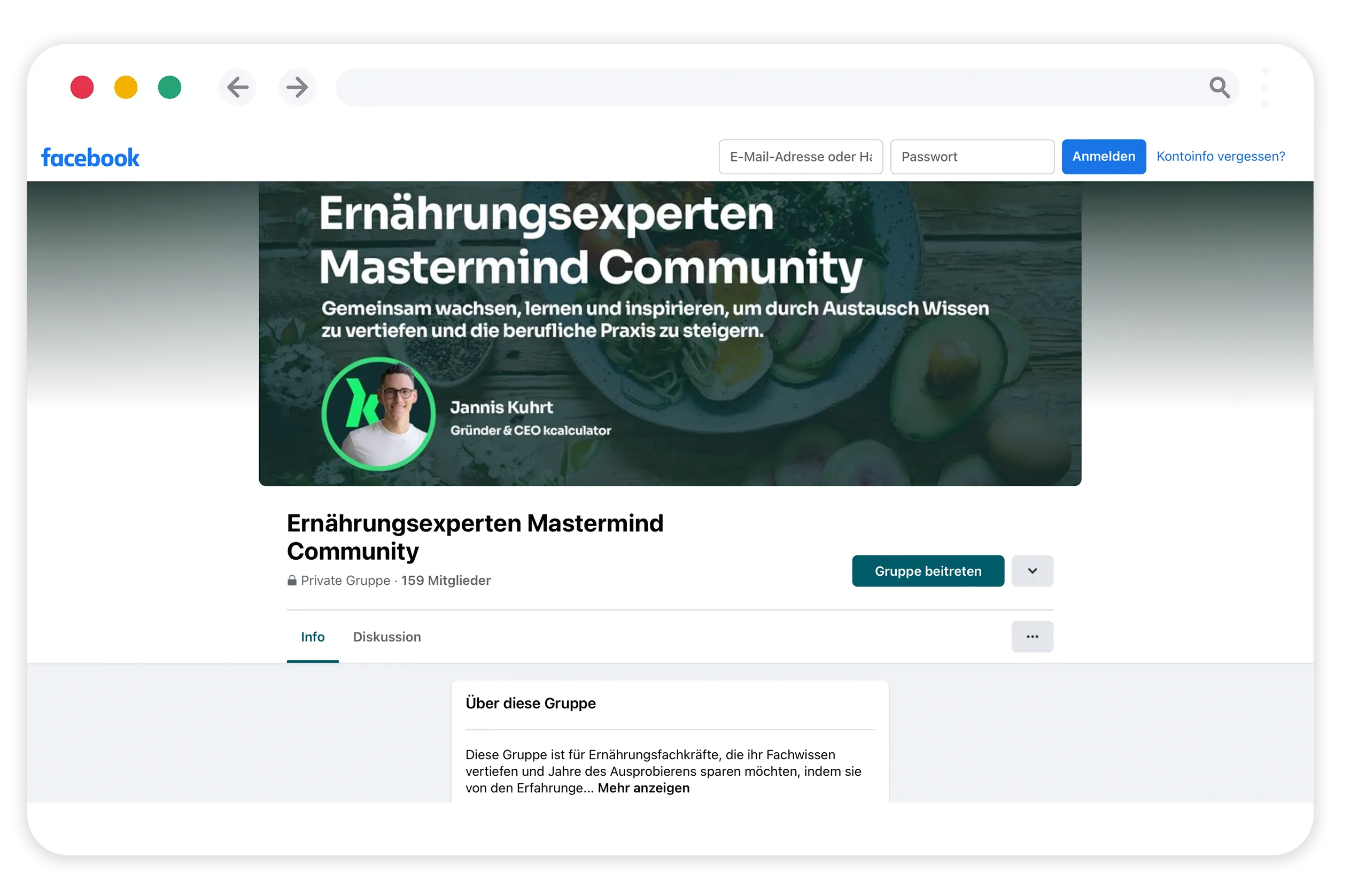 Browser Mockup Ernährungsexperten Mastermind Community_share