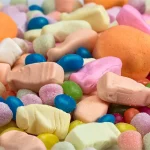 Bunte Süßigkeiten die Diabetes verursachen können, Nahaufnahme